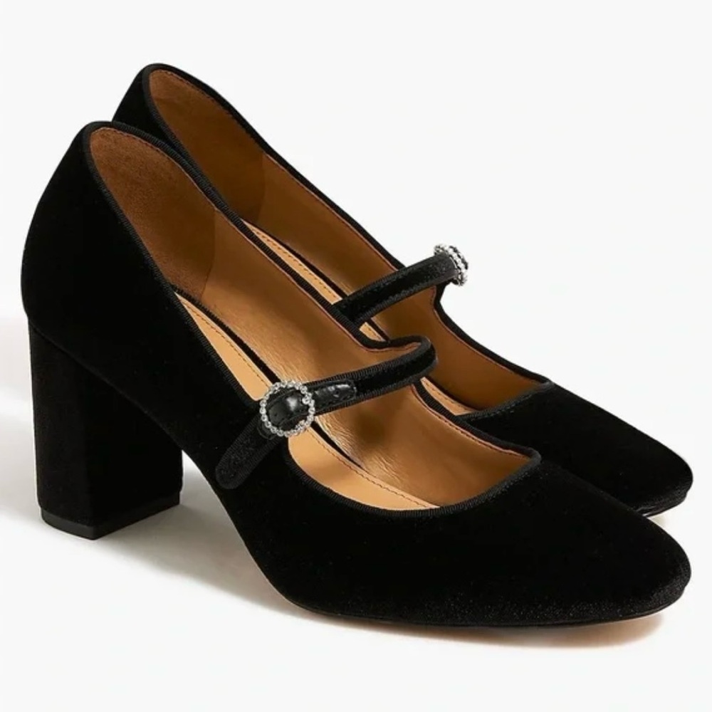 J.Crew Black Velvet Mary Jane Heels – Never Worn! Sz 9
